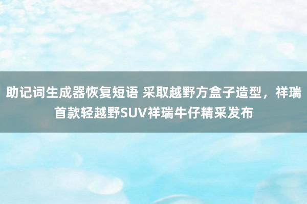 助记词生成器恢复短语 采取越野方盒子造型，祥瑞首款轻越野SUV祥瑞牛仔精采发布